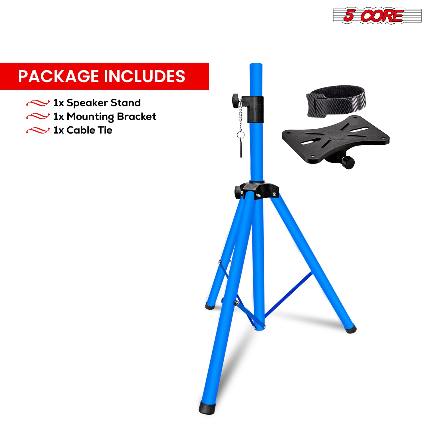 5Core Speaker Stand Tripod, adjustable height from 29 to 60 inches, sturdy metal construction, designed for DJs and studio monitors.