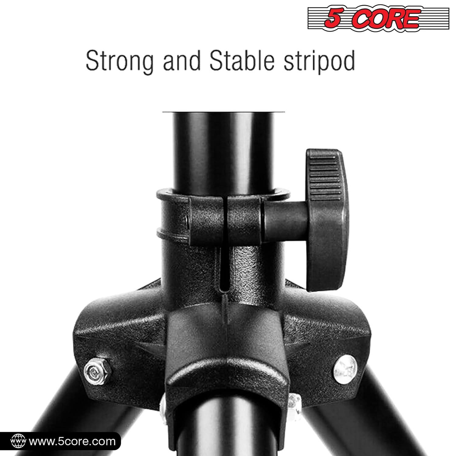 5Core Speaker Stand Tripod, adjustable height from 29 to 60 inches, sturdy metal construction, designed for DJs and studio monitors.