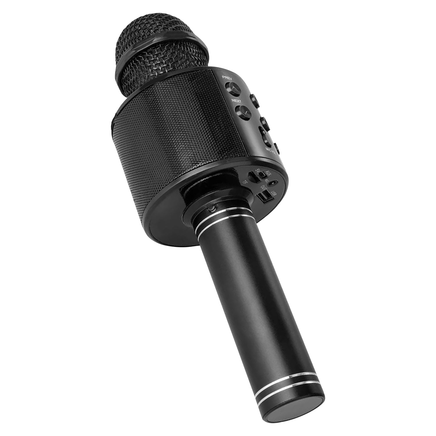 5Core Wireless Karaoke Microphone in black, showcasing its sleek design and built-in speaker features.