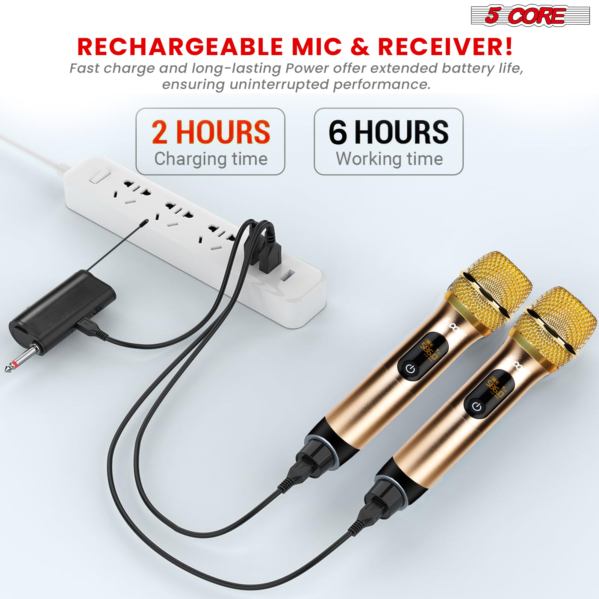 5Core Wireless Microphone Pair showcasing sleek design and functionality, ideal for karaoke and events.
