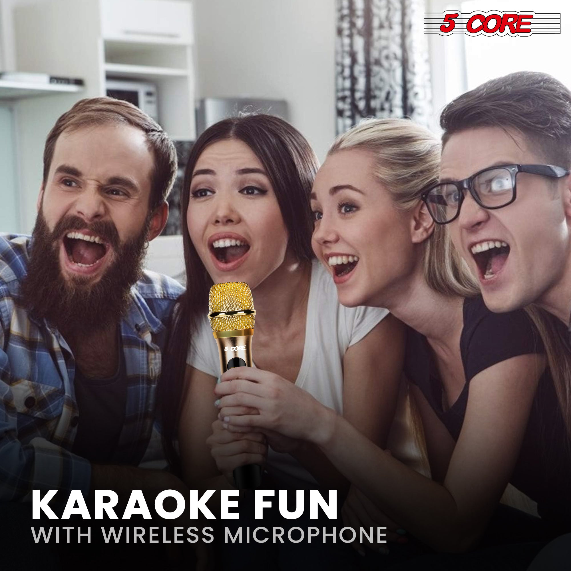 5Core Wireless Microphone Pair showcasing sleek design and functionality, ideal for karaoke and events.