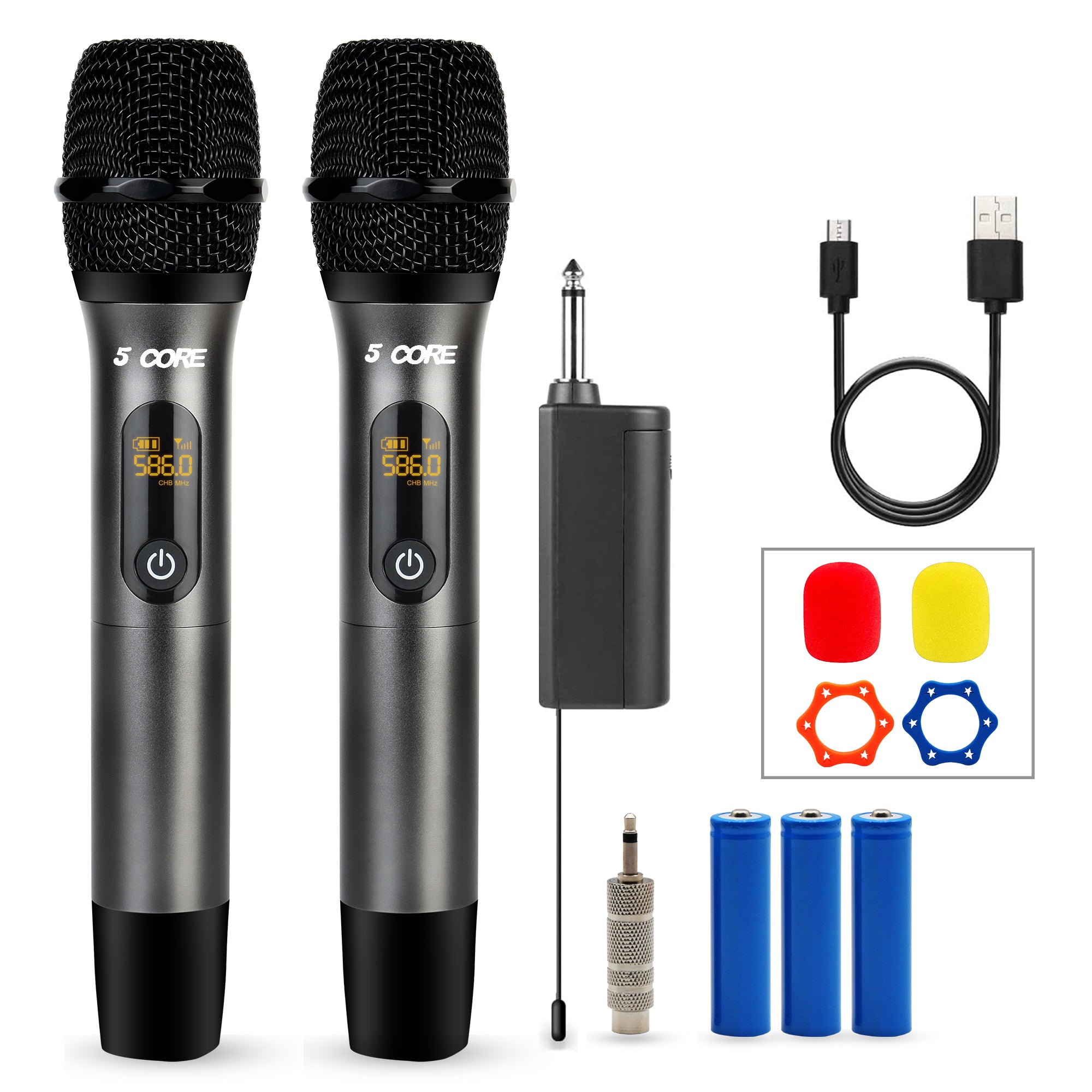 5Core Wireless Microphone Pair showcasing sleek design and functionality, ideal for karaoke and events.