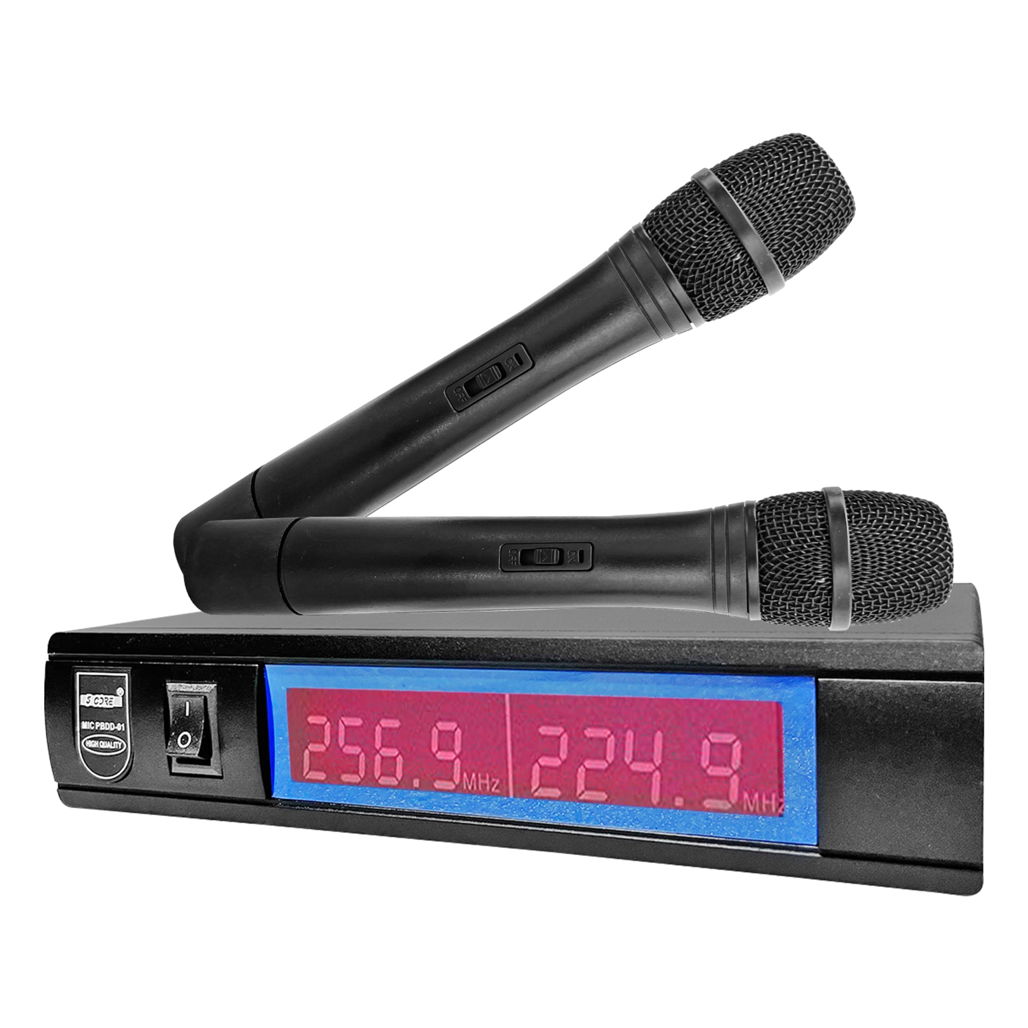 5Core Wireless Microphone VHF system with dual handheld microphones and receiver, designed for high-quality audio performance.