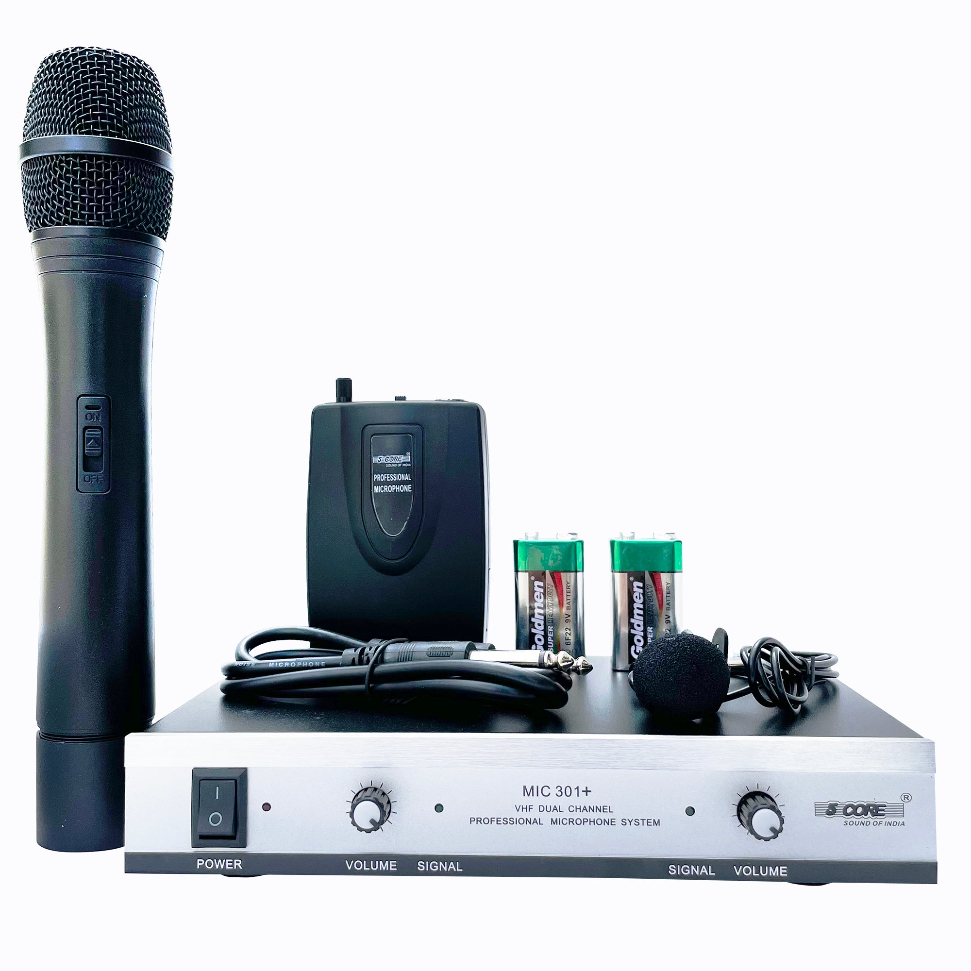 5Core Wireless Microphone VHF Handheld with dual channel receiver, ideal for karaoke and public events.