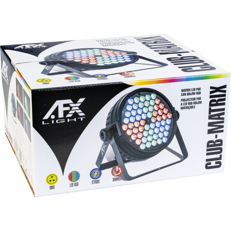 AFX Club Matrix bundle featuring four 60x 3W RGB LED lights and a smart flight case for easy transport.