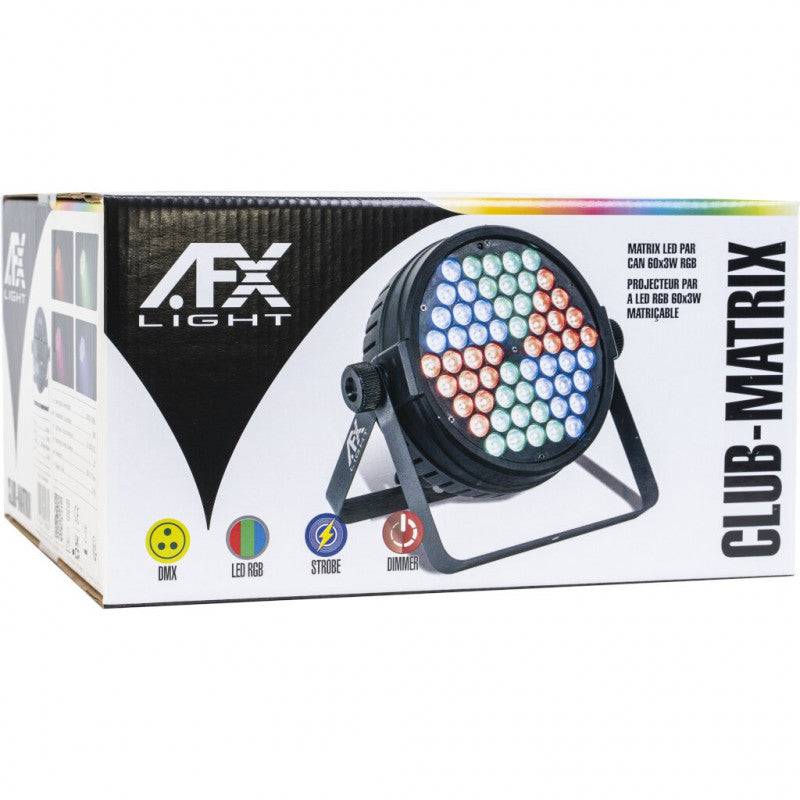 AFX Club Matrix bundle featuring four 60x 3W RGB LED lights and a smart flight case for easy transport.