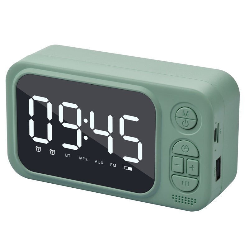 Portable Alarm Clock Bluetooth Speaker with USB and card insertion features, designed for outdoor use.