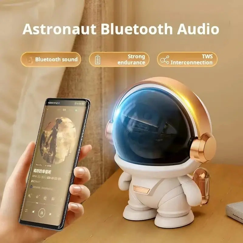 Astronaut Bluetooth Speaker in White Gray and White Gold, showcasing its compact design and modern aesthetics.