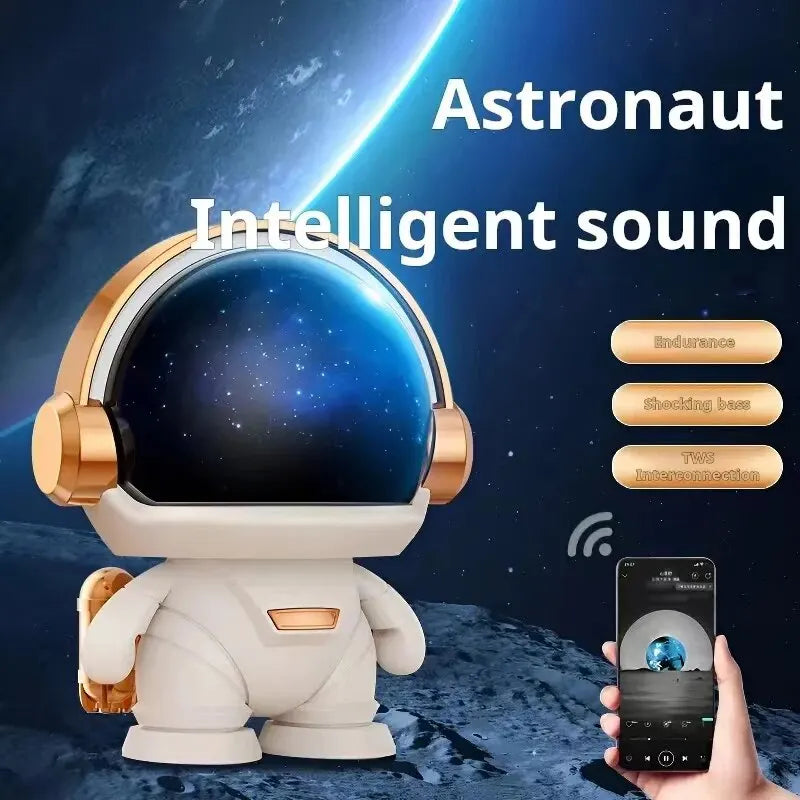 Astronaut Bluetooth Speaker in White Gray and White Gold, showcasing its compact design and modern aesthetics.
