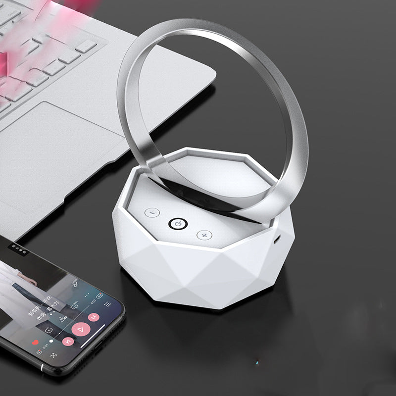 Bedside Bluetooth Speaker with 6D surround sound and colorful light features, available in white, pink, and blue.