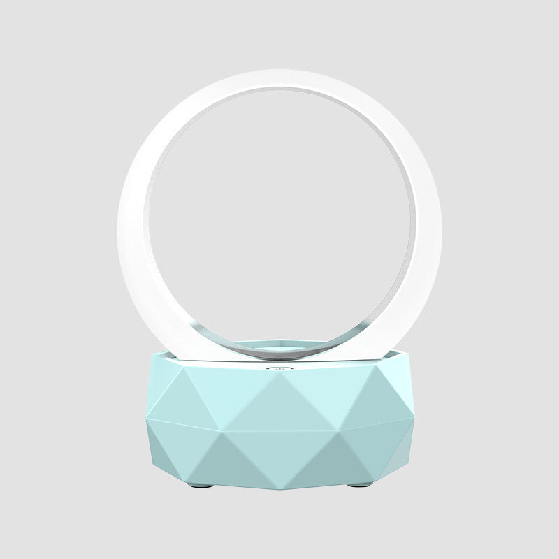 Bedside Bluetooth Speaker with 6D surround sound and colorful light features, available in white, pink, and blue.