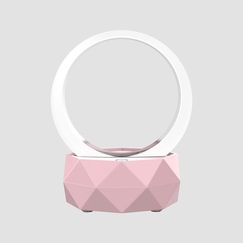 Bedside Bluetooth Speaker with 6D surround sound and colorful light features, available in white, pink, and blue.