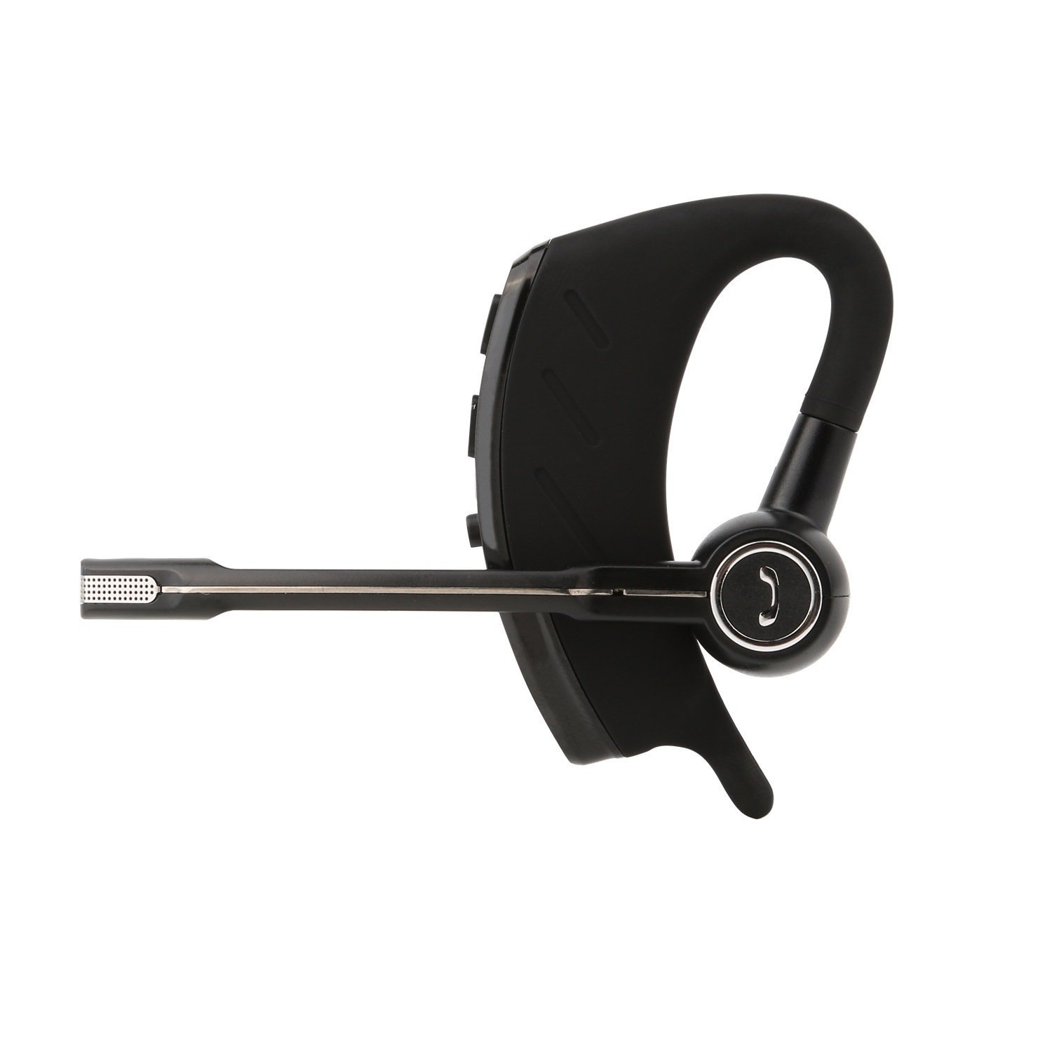 Black high-quality Bluetooth headset designed for car use, featuring a sleek design and comfortable fit for long wear.