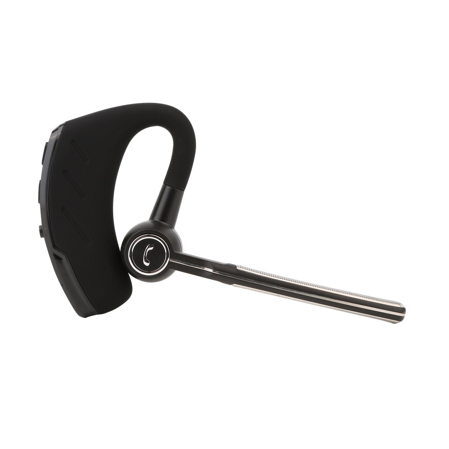 Black high-quality Bluetooth headset designed for car use, featuring a sleek design and comfortable fit for long wear.