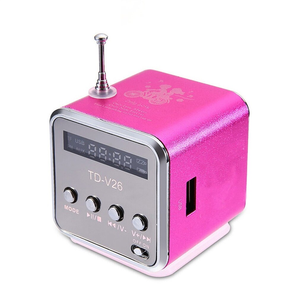 Bluetooth-compatible 5.0 FM Radio Receiver Mini Speaker in vibrant colors with LED display and compact design.