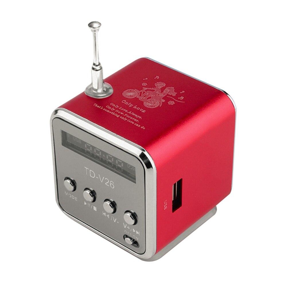 Bluetooth-compatible 5.0 FM Radio Receiver Mini Speaker in vibrant colors with LED display and compact design.
