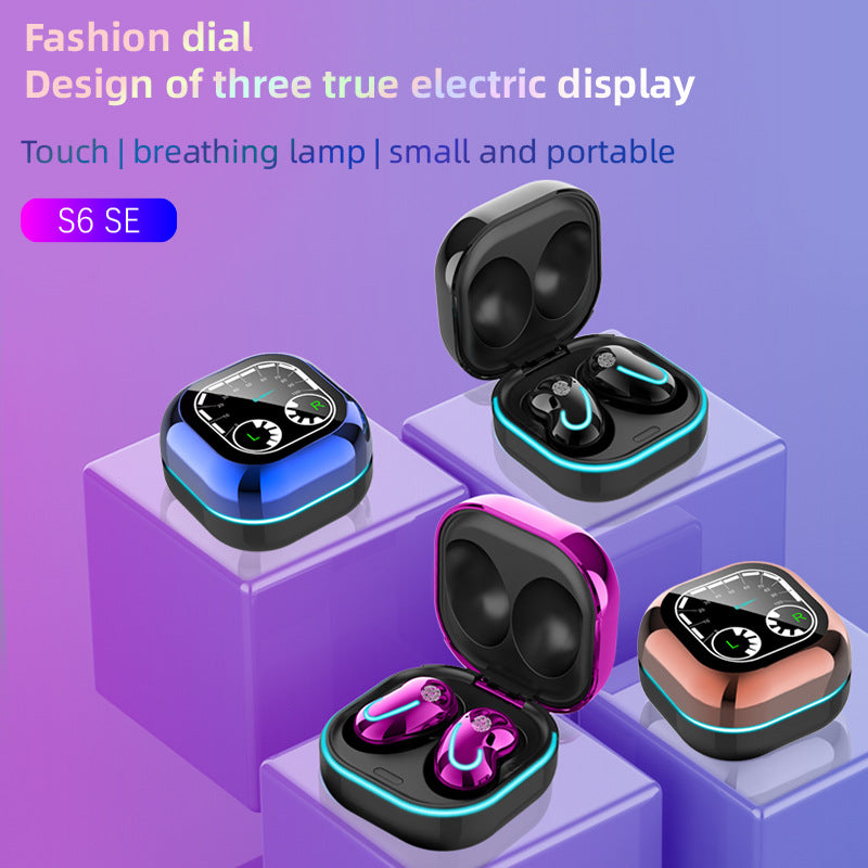 Breathing Light Time Digital Display Bluetooth Headset with LED lights and sleek design, showcasing its modern features.