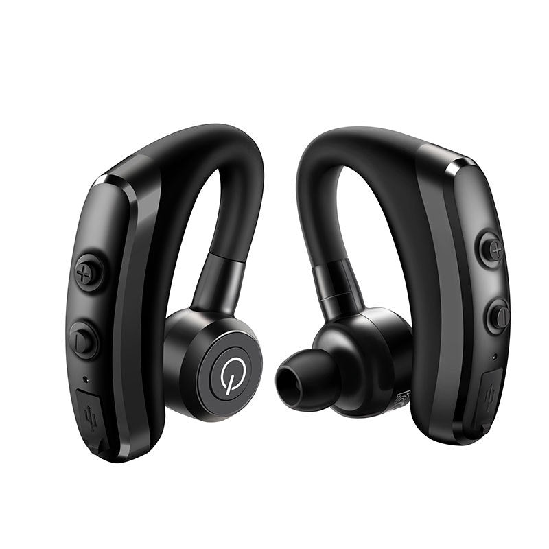 Business Bluetooth headset in black color, featuring a comfortable ear style design and advanced noise reduction technology.