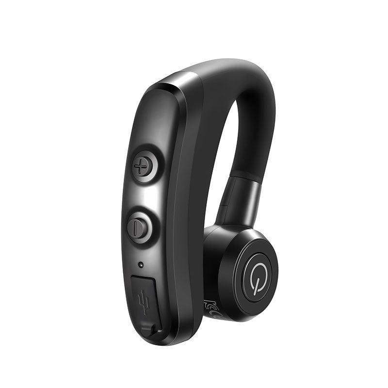 Business Bluetooth headset in black color, featuring a comfortable ear style design and advanced noise reduction technology.
