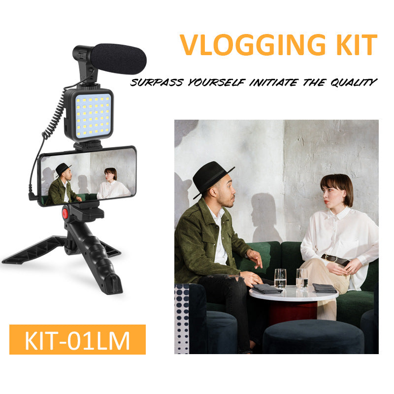 Camera Accessories with Desktop Tripod Light, featuring a black tripod head set and condenser microphone for enhanced photography and videography.