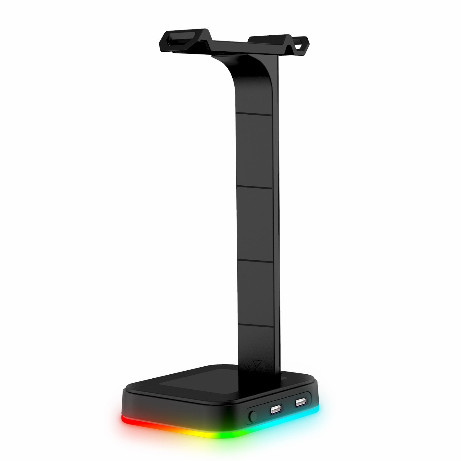 Desktop Gamer 2 In 1 RGB Headphone Stand Power Strip with vibrant RGB lights and USB ports, designed for gamers.