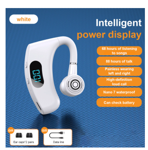 Digital Display Business Earphone with Charging Compartment showcasing sleek design and accessories.
