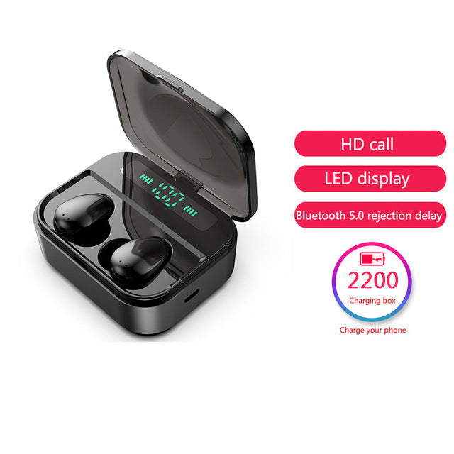 Digital Stereo Sports In-Ear Bluetooth Headphones in charging case, showcasing sleek design and modern technology.
