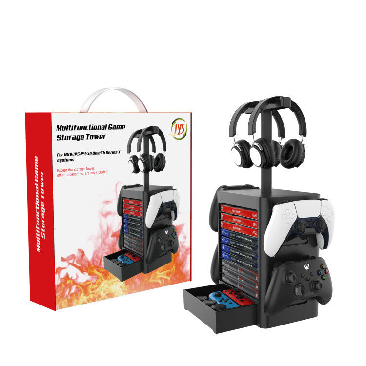 Earphone Handle Host CD Storage Rack showcasing its sleek design and multiple storage options for gaming accessories.