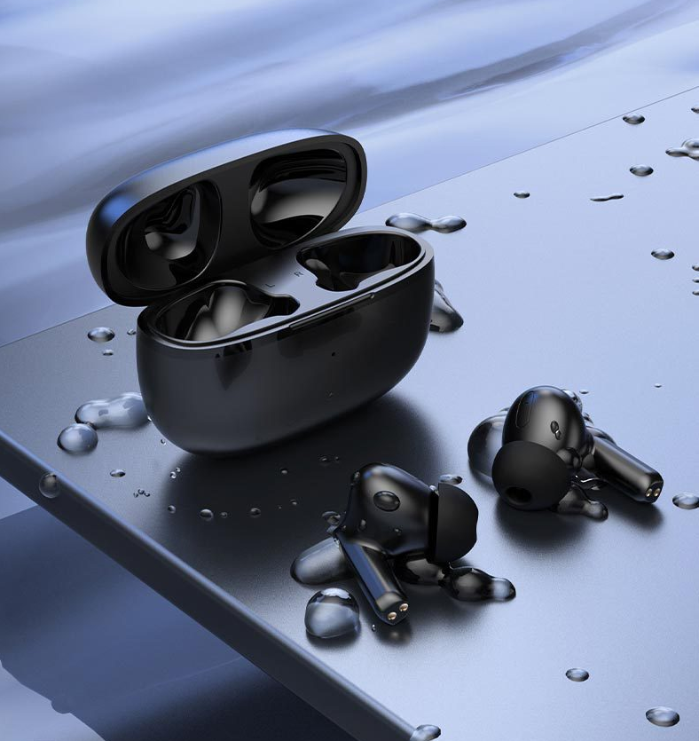 Gaming Noise Reduction In-ear Stereo Wireless Headset in black and white, showcasing sleek design and earplug style for comfort.