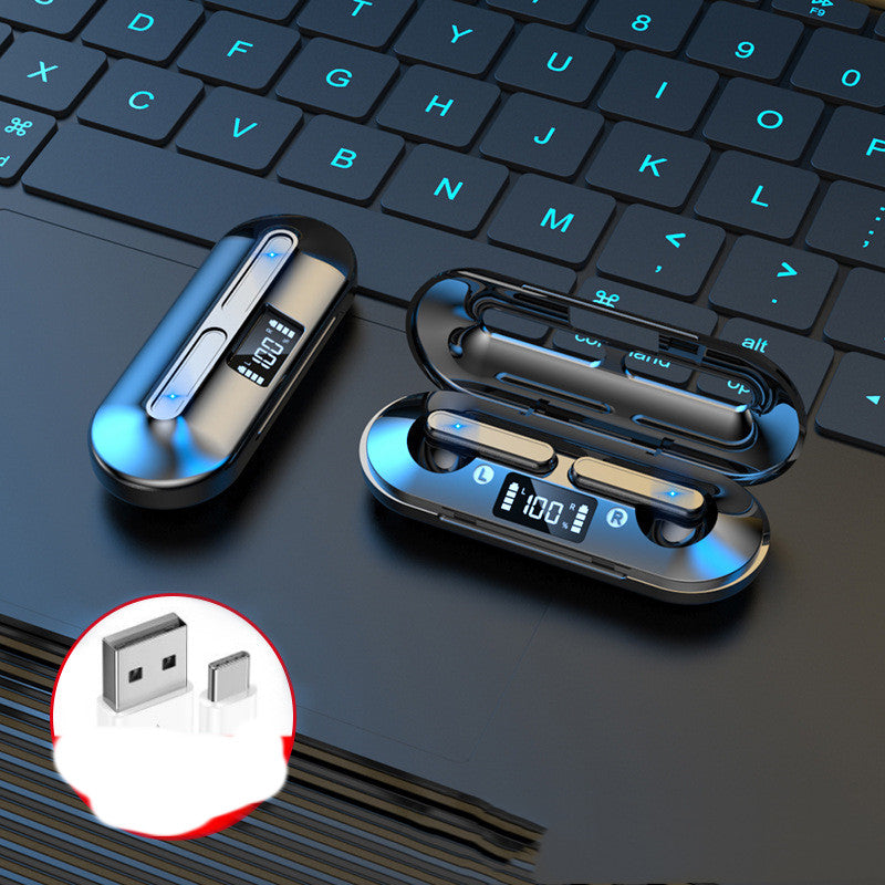 Gaming Semi-in-ear Noise Reduction Digital Display headphones in black and white, showcasing their sleek design and comfortable fit.