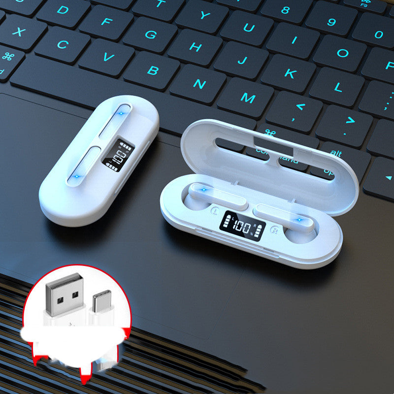 Gaming Semi-in-ear Noise Reduction Digital Display headphones in black and white, showcasing their sleek design and comfortable fit.