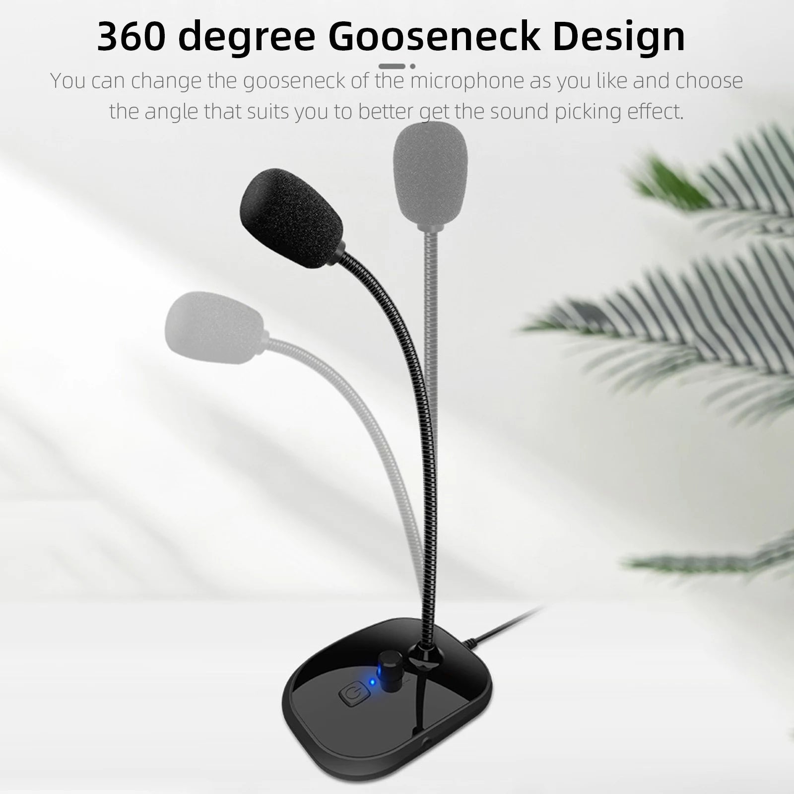 Gooseneck Computer Microphone with USB connection, featuring a sleek black design and flexible neck for optimal positioning.