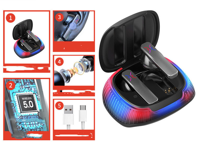 Hall Flashing Low-latency Wireless Gaming Headset with sleek design and comfortable earplug style.