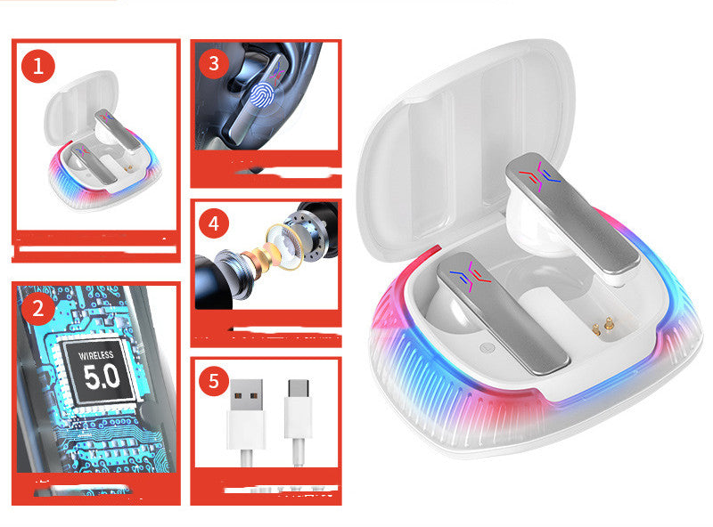 Hall Flashing Low-latency Wireless Gaming Headset with sleek design and comfortable earplug style.