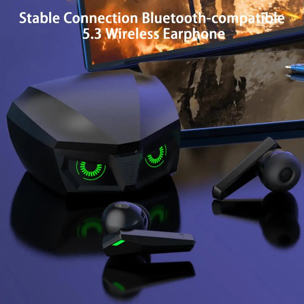 Handsfree Wireless Earphone with 400mAh battery, featuring a sleek design and LED digital display, ideal for gaming and music.