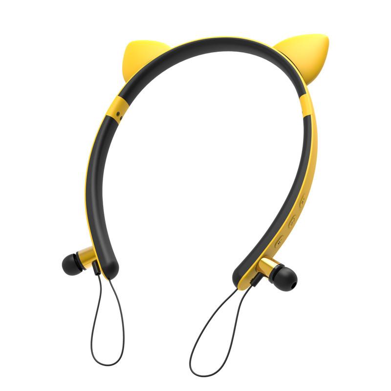 High Quality Cat Ear Style Bluetooth Headset with playful cat ear design, neck-mounted for comfort, featuring Bluetooth connectivity and stereo sound.