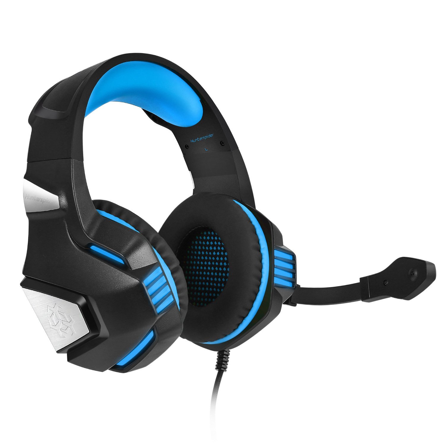 High quality wired computer headset with glowing LED lights, adjustable headband, and omnidirectional microphone, designed for gaming and multimedia use.