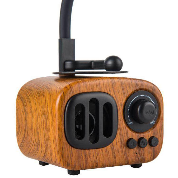 High Quality Gramophone Style Small Bluetooth Speaker featuring a vintage design with wood and plastic materials, showcasing its compact size and elegant aesthetics.