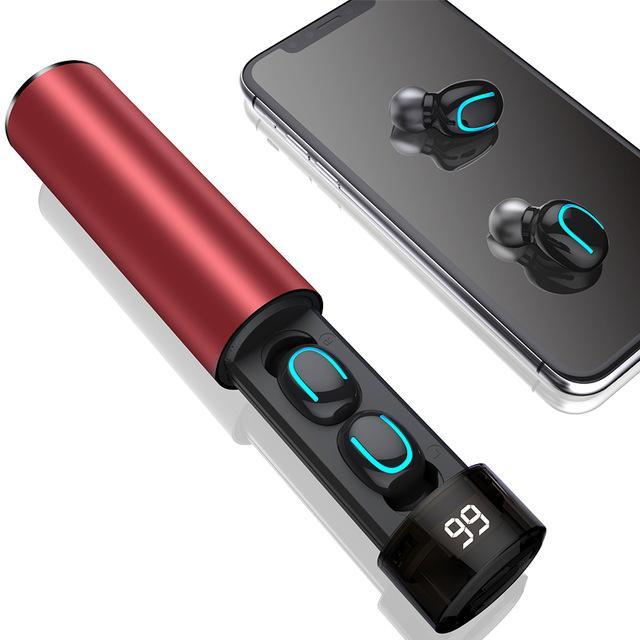High Quality Sports Running TWS In-Ear Bluetooth Headset with charging case, showcasing sleek design and multiple ear caps.