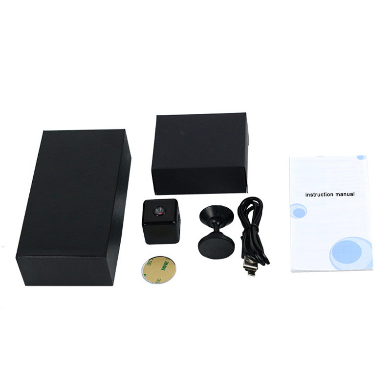 Outdoor sports wifi camera with 1080p resolution, compact design, and included accessories for home security.