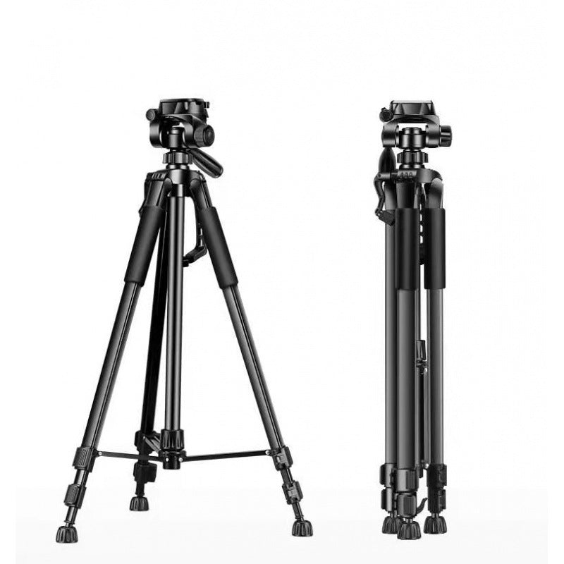 Portable Live Photography SLR Camera Tripod made of aluminum alloy and ABS, featuring a 3D PTZ head and compact design for easy transport.