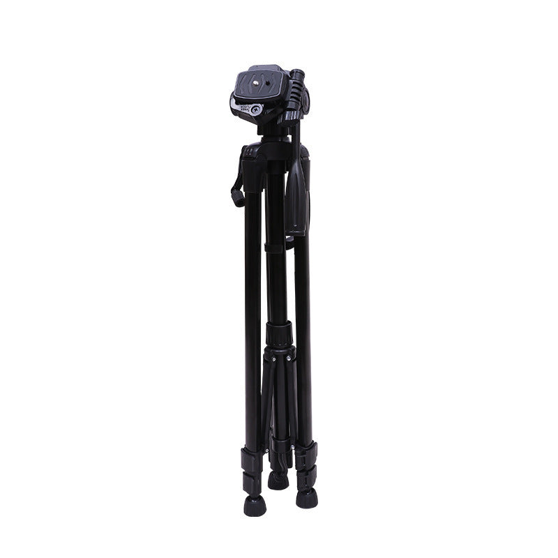 Portable Live Photography SLR Camera Tripod made of aluminum alloy and ABS, featuring a 3D PTZ head and compact design for easy transport.