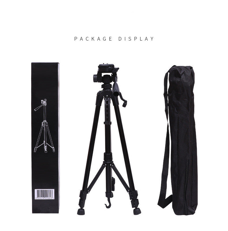 Portable Live Photography SLR Camera Tripod made of aluminum alloy and ABS, featuring a 3D PTZ head and compact design for easy transport.