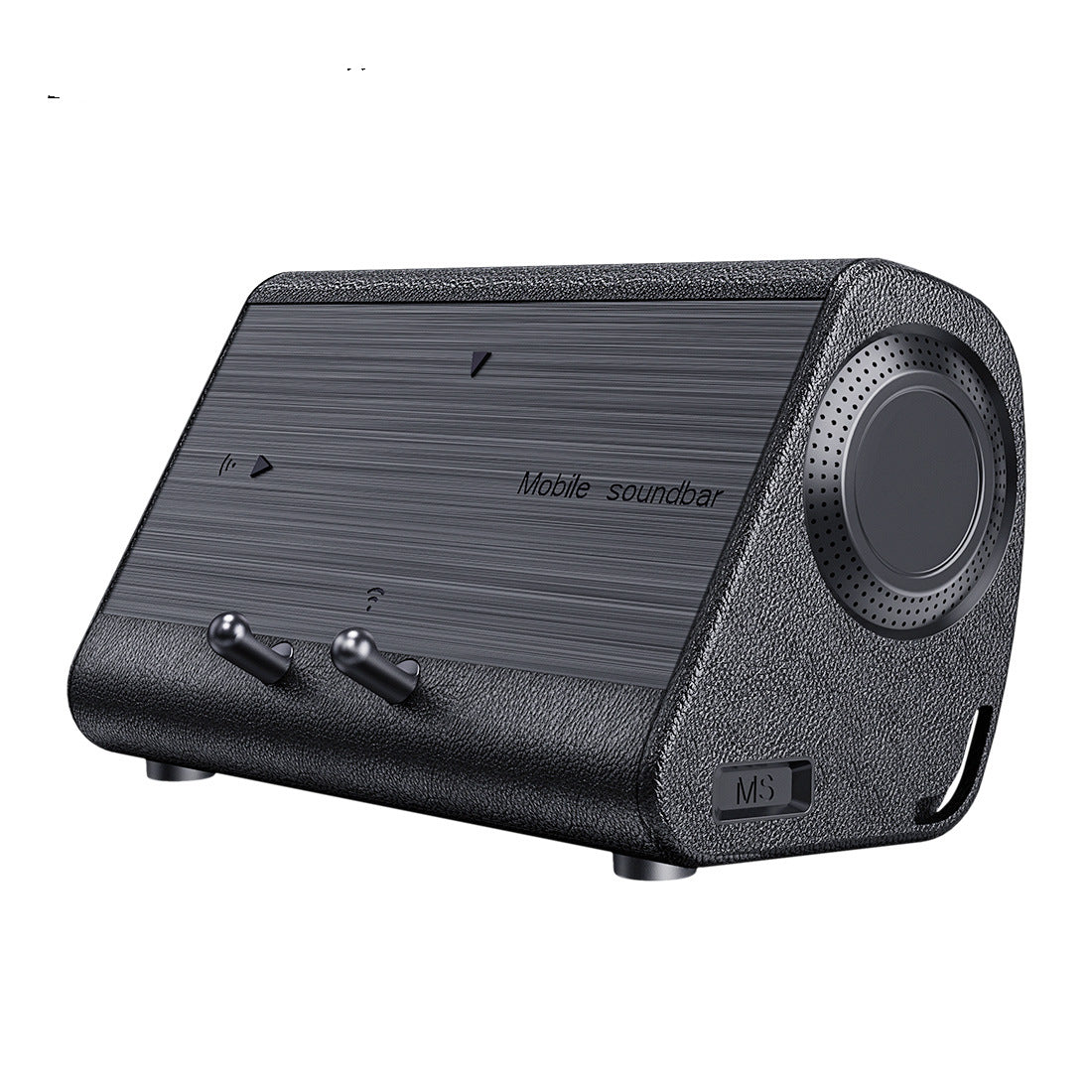 Magnetic Induction Wireless Smart Subwoofer Speaker in black, showcasing its sleek design and portable features.