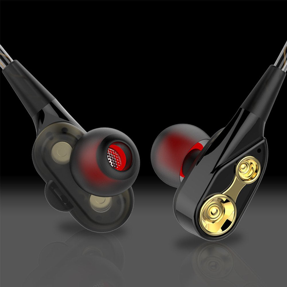 Metal in-ear headphones with wire control, featuring a sleek design and comfortable earplugs.