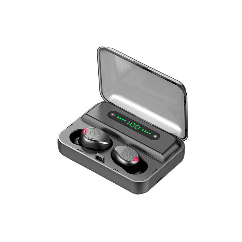Multifunction Bluetooth Headset in black and white, showcasing ergonomic design and charging case.