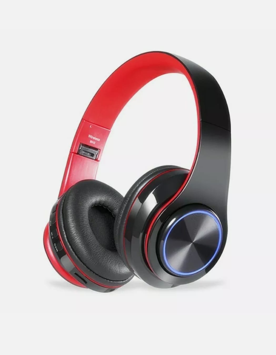 Ninja Dragon Z10 Color Changing Bluetooth Headphones with LED lights, showcasing foldable design and adjustable hinges.