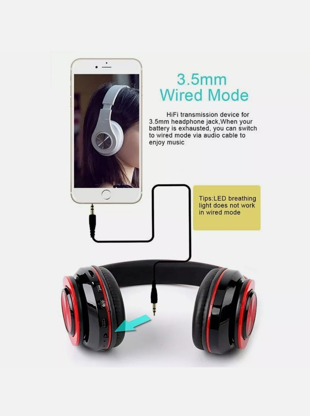 Ninja Dragon Z10 Color Changing Bluetooth Headphones with LED lights, showcasing foldable design and adjustable hinges.