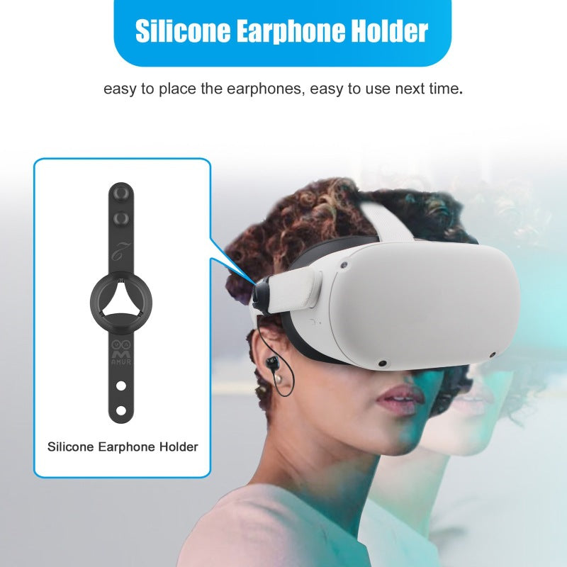 Noise Cancelling In Ear Headphones designed for Oculus Quest 1, featuring silicone earbud caps and a compact storage bag.