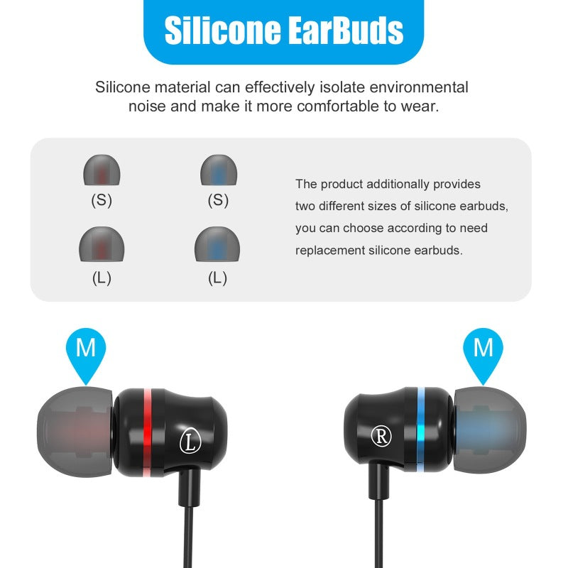 Noise Cancelling In Ear Headphones designed for Oculus Quest 1, featuring silicone earbud caps and a compact storage bag.